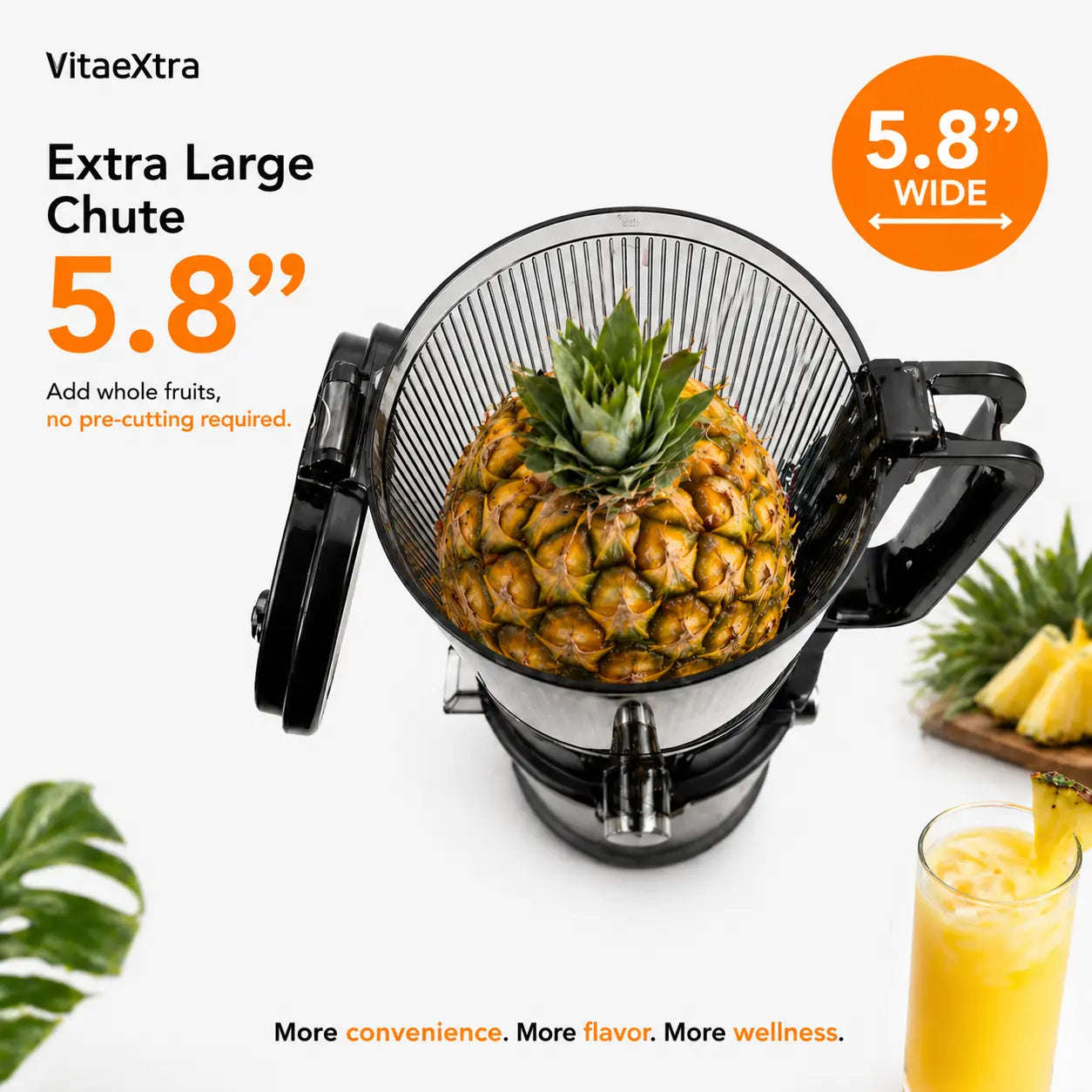 Vitaextra Professional Cold Press Juicer with 5.8" Extra Large Chute, Quiet Masticating Technology for Whole Fruits, Vegetables, and High Juice Yield, 250W AC Motor, Easy Clean Design