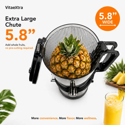 Vitaextra Professional Cold Press Juicer with 5.8" Extra Large Chute, Quiet Masticating Technology for Whole Fruits, Vegetables, and High Juice Yield, 250W AC Motor, Easy Clean Design
