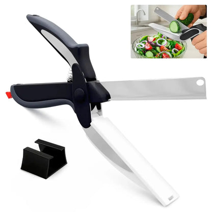 2-in-1 Kitchen Scissors with Stainless Steel Blade and Cutting Board - 9.6" Multi-Purpose Shears for Fruits, Vegetables, Meat, and Cheese with Safety Lock