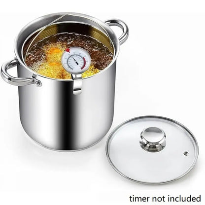 304 Stainless Steel Deep Fryer Pot with Oil Drip Tray and Glass Lid - Perfect for Frying French Fries and Chicken at Home