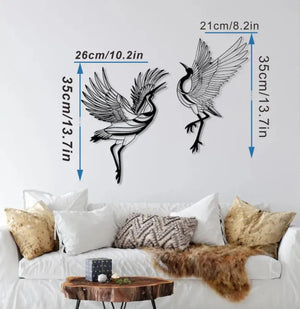 2pcs Acrylic Crane Wall Art Set - Unique Bird Decor for Living Room & Outdoor Spaces, Large Bird Sculpture