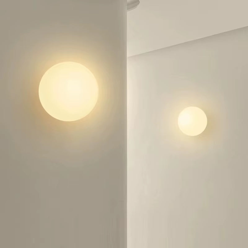 New Concealed Base Glass Wall Lamps French Bauhaus Milky White round Ball Wall Light for Bedside Living Room Bathroom Mirror Dec