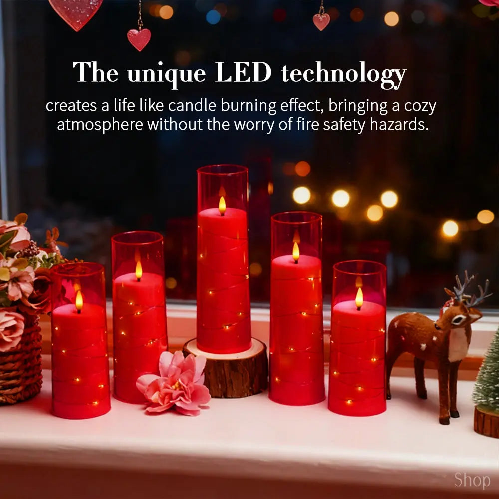 5Pcs Flameless LED Candles with Embedded Star String, Battery Operated Acrylic Pillar Candles with Timer and Remote, Flickering Candles for Romantic Ambiance and Home Decoration Mood Decorative,Valentine'S Day, Mother'S Day