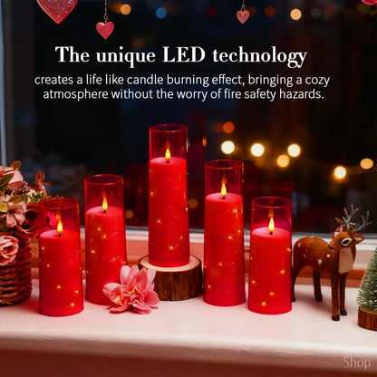 5Pcs Flameless LED Candles with Embedded Star String, Battery Operated Acrylic Pillar Candles with Timer and Remote, Flickering Candles for Romantic Ambiance and Home Decoration Mood Decorative,Valentine'S Day, Mother'S Day