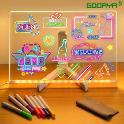 LED Note Board with Night Light Colorful 7 Pens DIY Acrylic Message Board Children‘S Drawing Board for Kids Birthday Gift