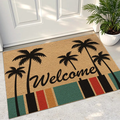 DEXI Front Door Mat outside Entrance Coir, 2X3 Heavy Duty Entry Tropical Plant Doormat, Non Slip Exterior Entryway Floor Dirt Trapper for Porch Patio, Green Monstera Leaves