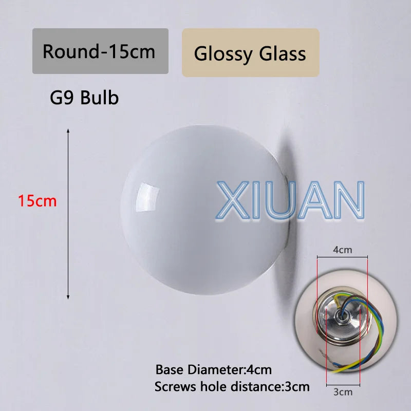 New Concealed Base Glass Wall Lamps French Bauhaus Milky White round Ball Wall Light for Bedside Living Room Bathroom Mirror Dec