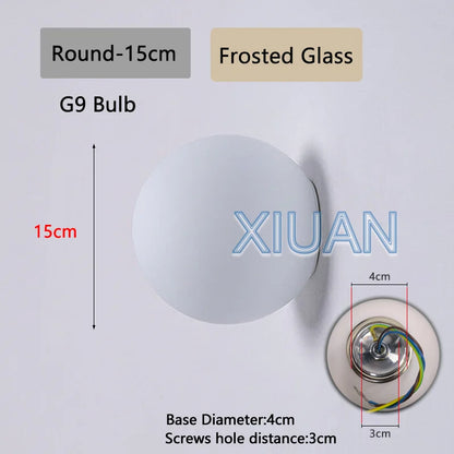 New Concealed Base Glass Wall Lamps French Bauhaus Milky White round Ball Wall Light for Bedside Living Room Bathroom Mirror Dec