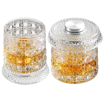 Luxury 360° Rotating Whiskey Glass with Heavy Relief Base - Hand-Painted Crystal Old Fashioned Glass, Unique Embossed Design, 2026 Edition
