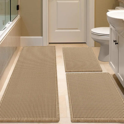IM HOME Waffle Bath Mat Rugs 1/2/3 Piece, Boho Woven Modern Carpet, Absorbent Non Slip Bathroom Rugs, Soft Washable Bath Rugs with Tassels for Bathroom, Bedroom, Kitchen, Shower, Tub