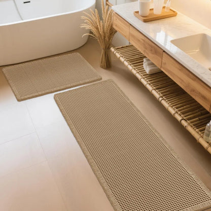 IM HOME Waffle Bath Mat Rugs 1/2/3 Piece, Boho Woven Modern Carpet, Absorbent Non Slip Bathroom Rugs, Soft Washable Bath Rugs with Tassels for Bathroom, Bedroom, Kitchen, Shower, Tub