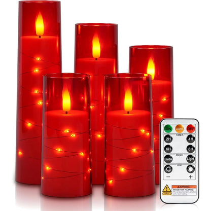5Pcs Flameless LED Candles with Embedded Star String, Battery Operated Acrylic Pillar Candles with Timer and Remote, Flickering Candles for Romantic Ambiance and Home Decoration Mood Decorative,Valentine'S Day, Mother'S Day