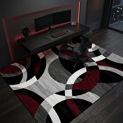 RUGIXE Washable Modern Abstract Area Rug 8X10 5X8 4X6. Ultra Soft Velvet Indoor Carpet with TPR Non-Slip Backing. Black Red Wavy Contemporary Floor Mat for Living Room Bedroom. Pet Friendly, Easy Care Foldable Cozy Decor for Any Space.
