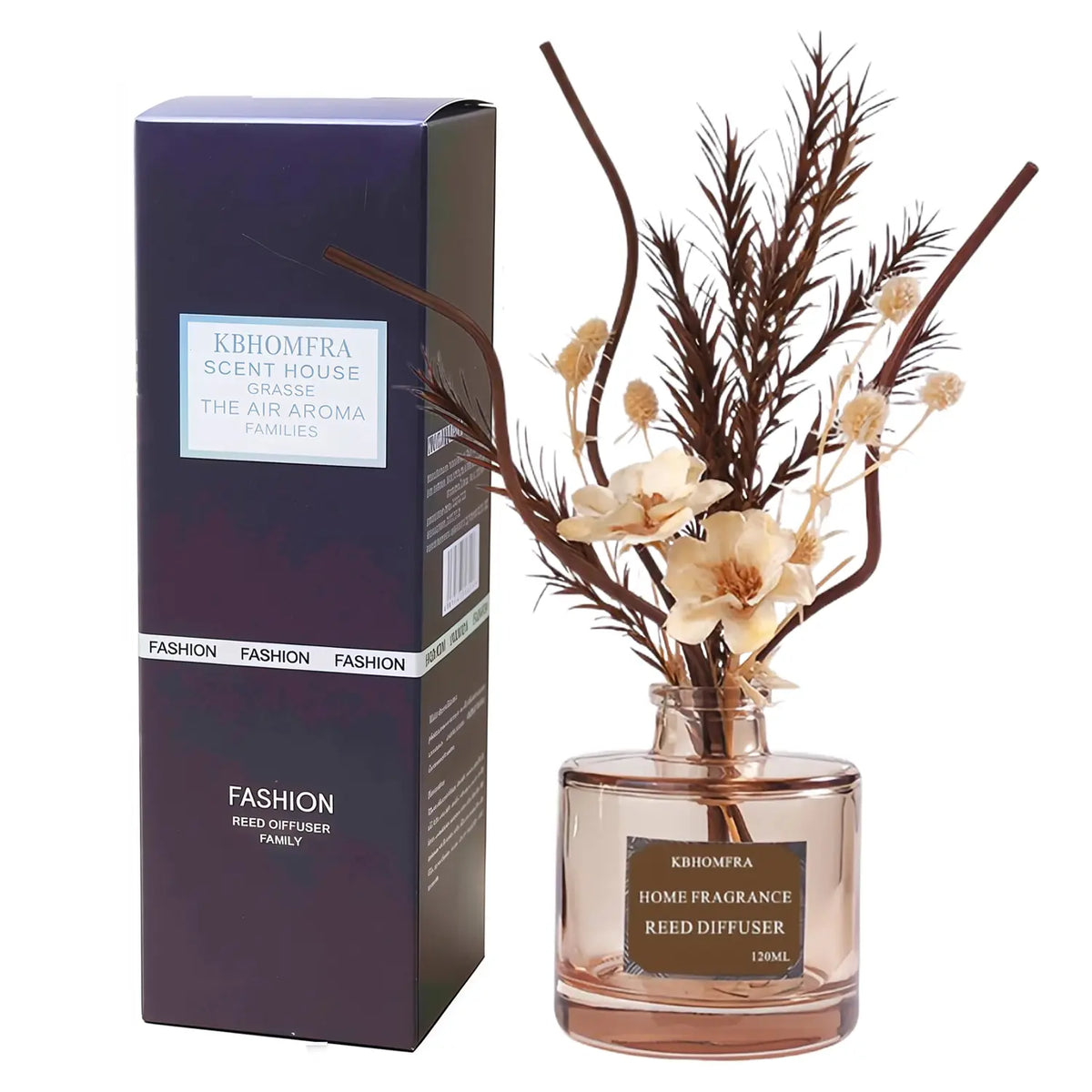 KBHOMFRA Reed Diffuser Jasmine Cedar Sandalwood Scent 4.06Fl.Oz Essential Oil Long-Lasting Fragrance for Livingroom Bedroom & Bathroom with Dried Flowers