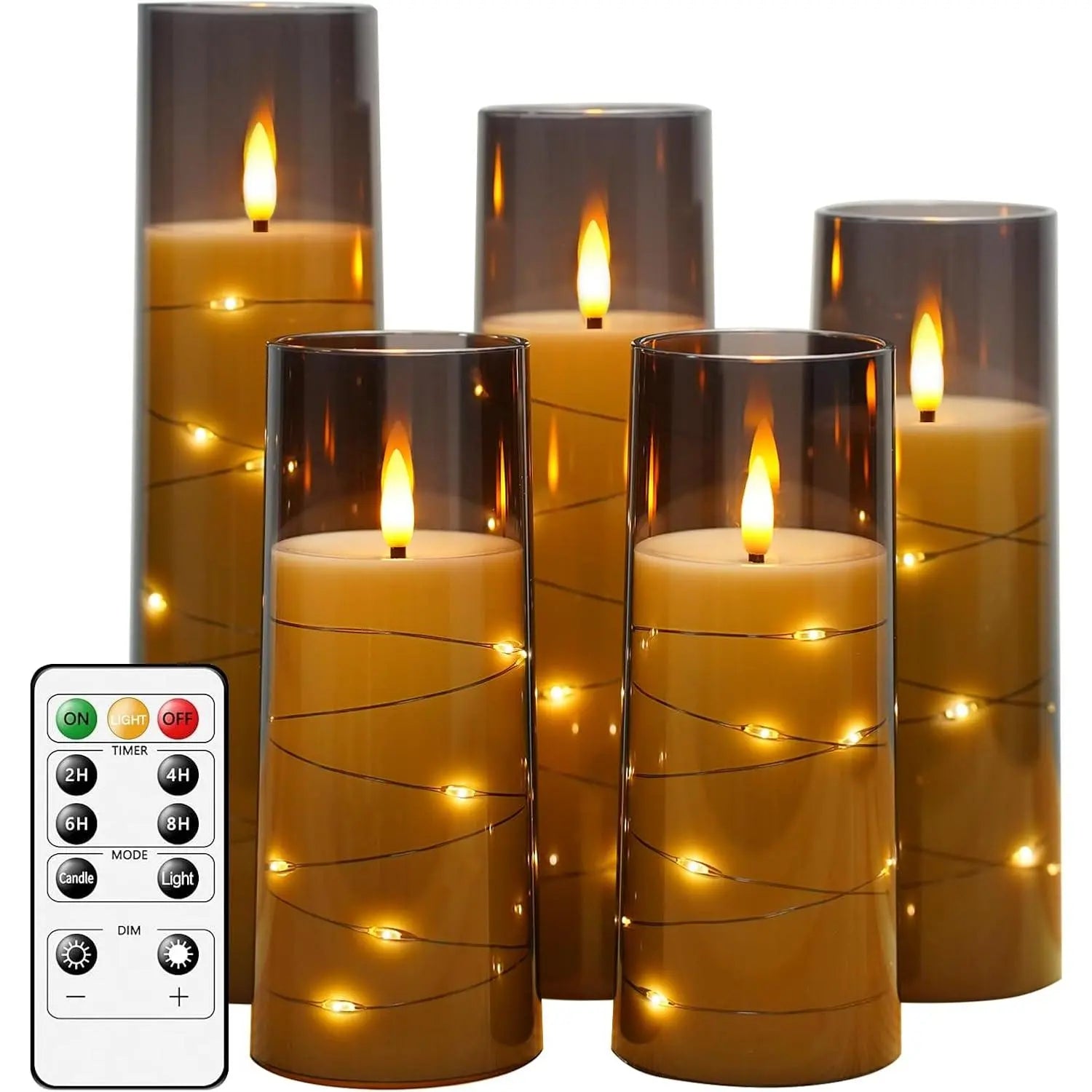 5Pcs Flameless LED Candles with Embedded Star String, Battery Operated Acrylic Pillar Candles with Timer and Remote, Flickering Candles for Romantic Ambiance and Home Decoration Mood Decorative,Valentine'S Day, Mother'S Day