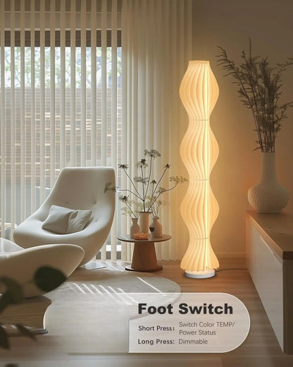 TACAHE Wave Skirt Floor Lamp - 3 Color Temp & Dimmable - Column Standing Floor Lamp with Foot Switch & Remote - 21 Sheets Lampshade - Modern Ambient Light for Living Room, Bedroom - 30W - 66"