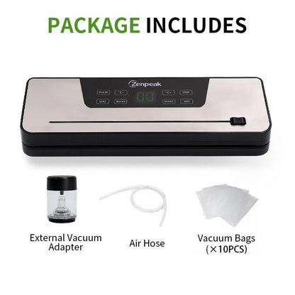 Zenpeak Professional Food Vacuum Sealer with 6mm Wide Seal, Integrated Bag Cutter, Dry & Moist Modes, External Sealing for Bags and Mason Jars, Removable Drip Tray - Ideal Mother's Day Gift