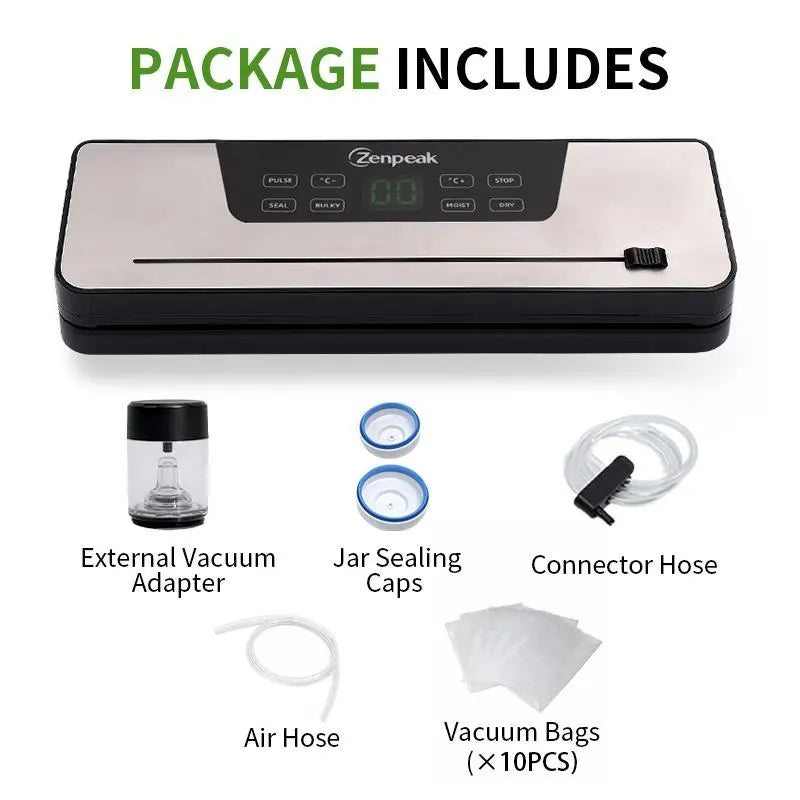 Zenpeak Professional Food Vacuum Sealer with 6mm Wide Seal, Integrated Bag Cutter, Dry & Moist Modes, External Sealing for Bags and Mason Jars, Removable Drip Tray - Ideal Mother's Day Gift
