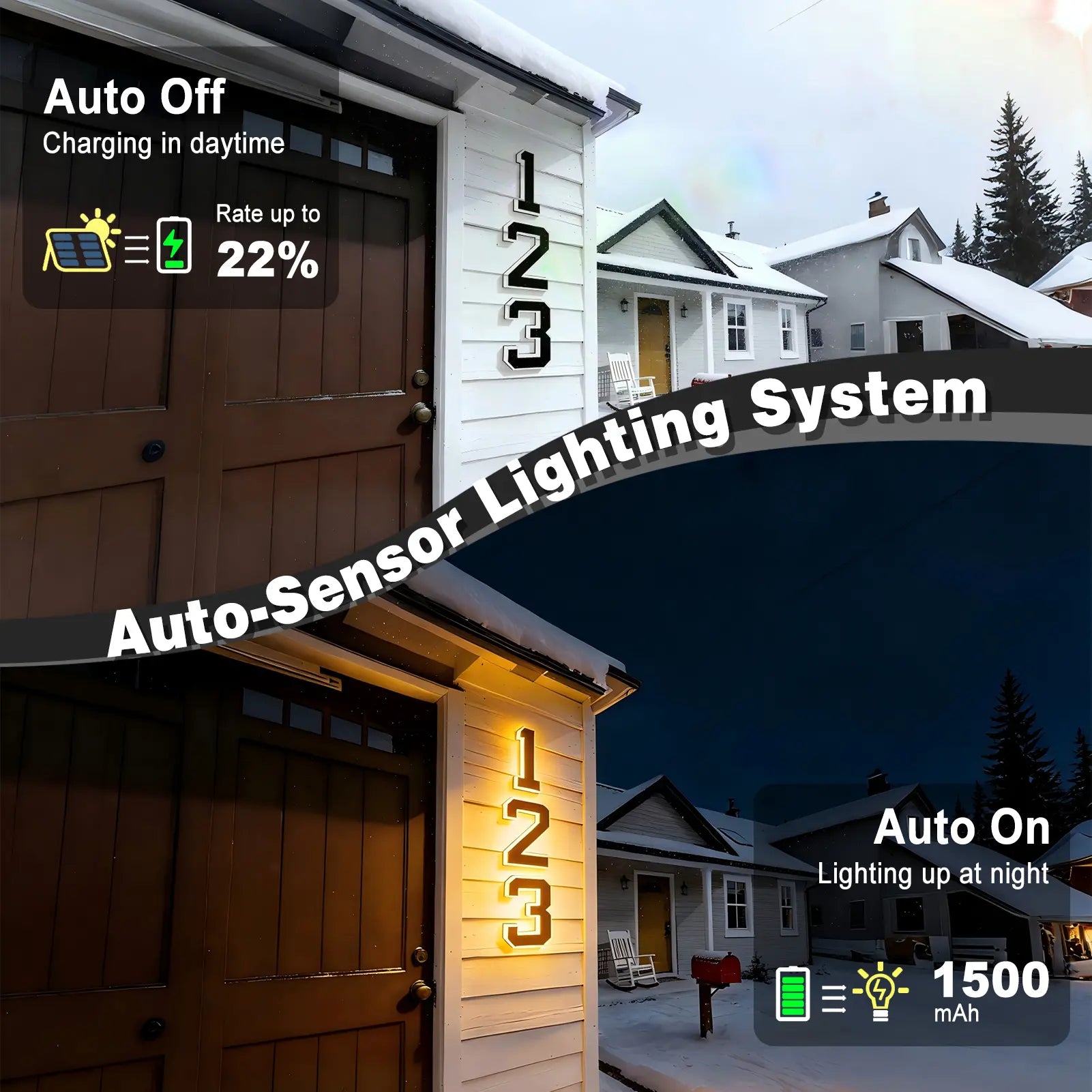 ISUNMEA 9 Inch Solar Lighted House Numbers for Outside, Light up Waterproof LED Address Numbers Signs for Houses, Large Personalized Illuminated Exterior Modern House Numbers Light