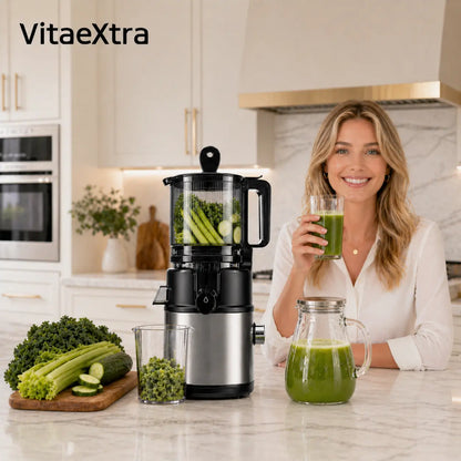 Vitaextra Professional Cold Press Juicer with 5.8" Extra Large Chute, Quiet Masticating Technology for Whole Fruits, Vegetables, and High Juice Yield, 250W AC Motor, Easy Clean Design