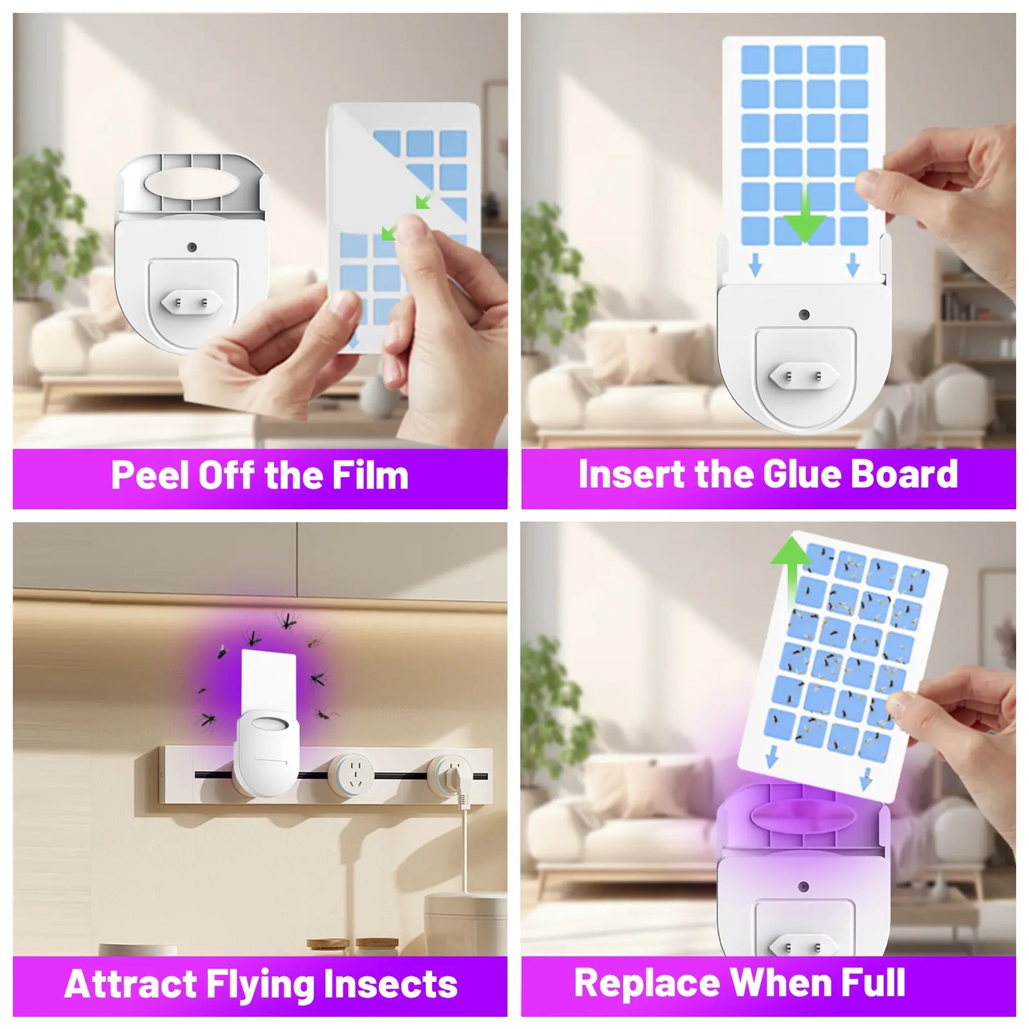 (1 Device + 5 Refills) PIMAG Fruit Fly Traps for Indoors, Flying Insert Trap and Gnat Traps for House Indoor, Plug in Light Flying Insect Trap, Gnat Killer Bug Zapper Indoor