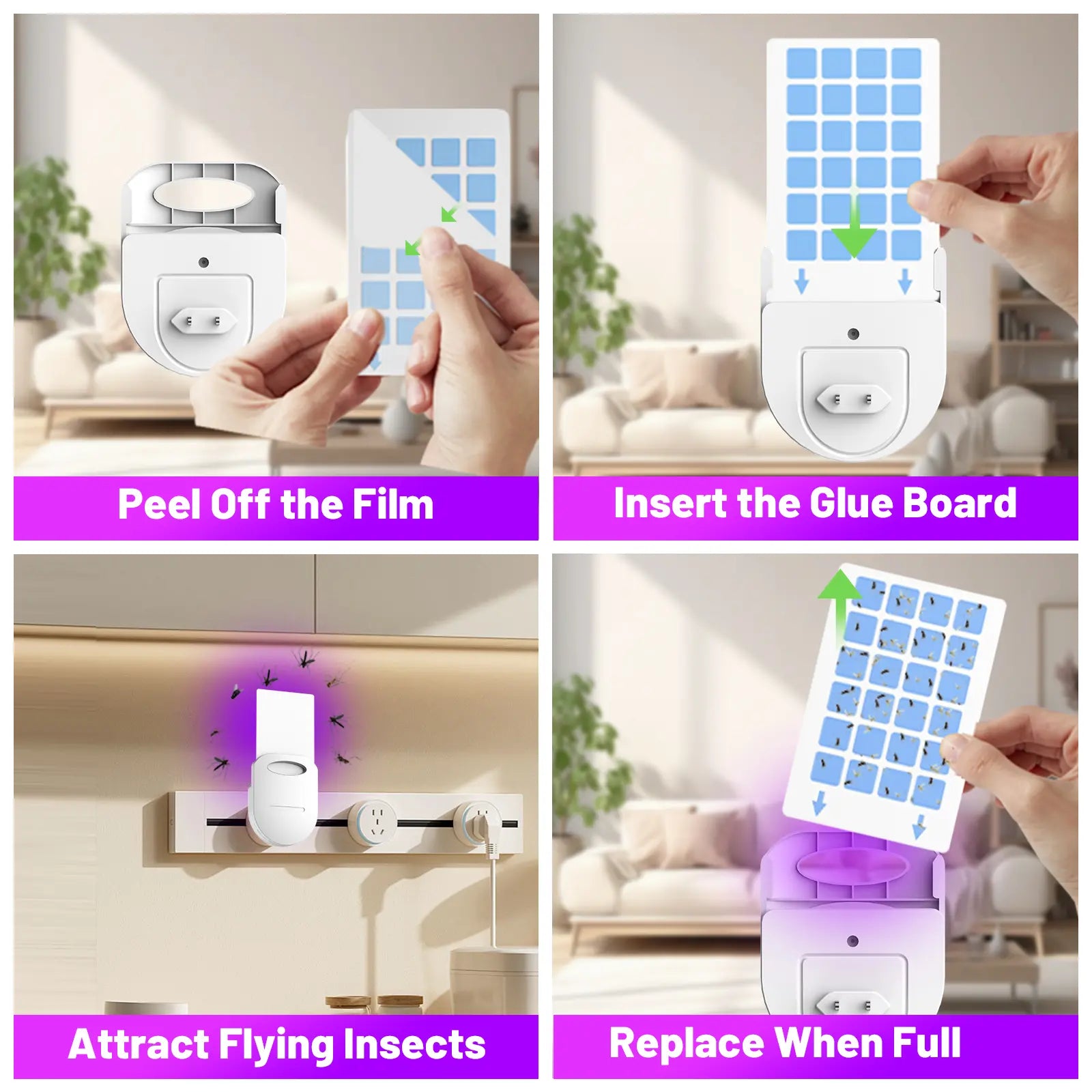 (1 Device + 5 Refills) PIMAG Fruit Fly Traps for Indoors, Flying Insert Trap and Gnat Traps for House Indoor, Plug in Light Flying Insect Trap, Gnat Killer Bug Zapper Indoor