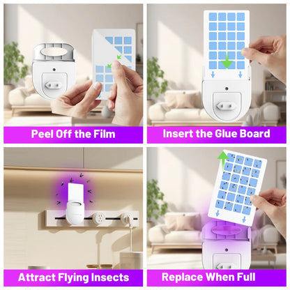 (1 Device + 5 Refills) PIMAG Fruit Fly Traps for Indoors, Flying Insert Trap and Gnat Traps for House Indoor, Plug in Light Flying Insect Trap, Gnat Killer Bug Zapper Indoor
