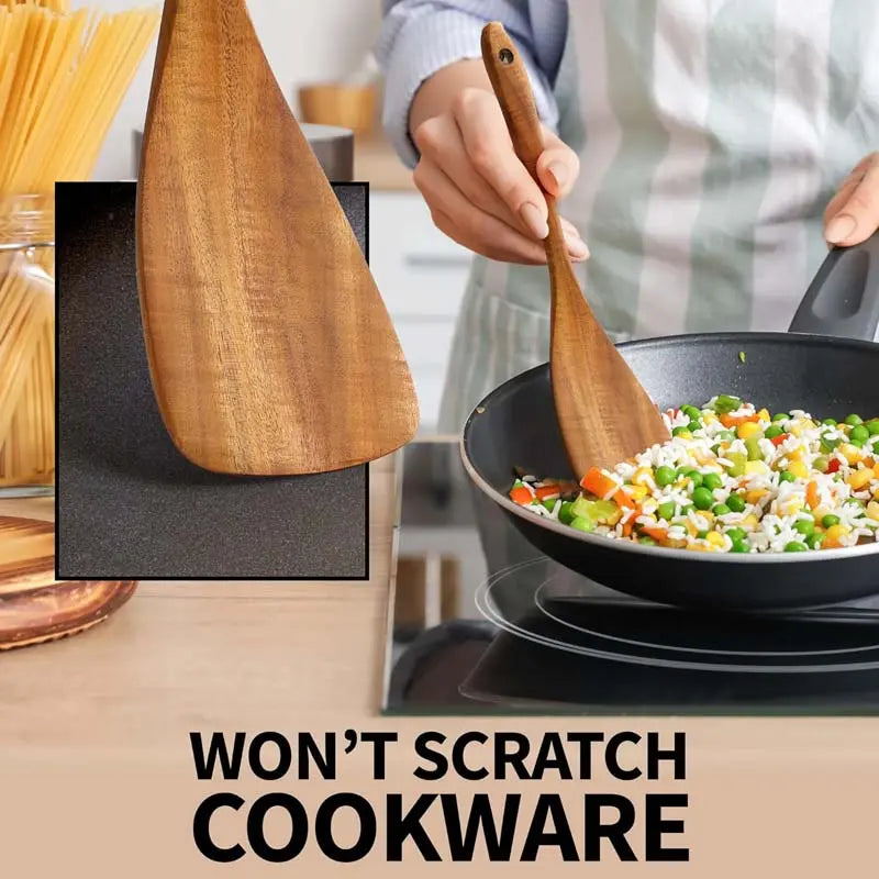 Eco-Friendly Natural Wooden Spatula Set - 5 Pieces with Ergonomic Handles, Heat Resistant and Durable Kitchen Cooking Tools for Non-Stick Cookware