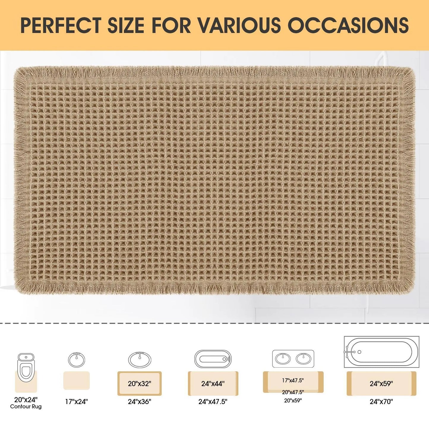IM HOME Waffle Bath Mat Rugs 1/2/3 Piece, Boho Woven Modern Carpet, Absorbent Non Slip Bathroom Rugs, Soft Washable Bath Rugs with Tassels for Bathroom, Bedroom, Kitchen, Shower, Tub