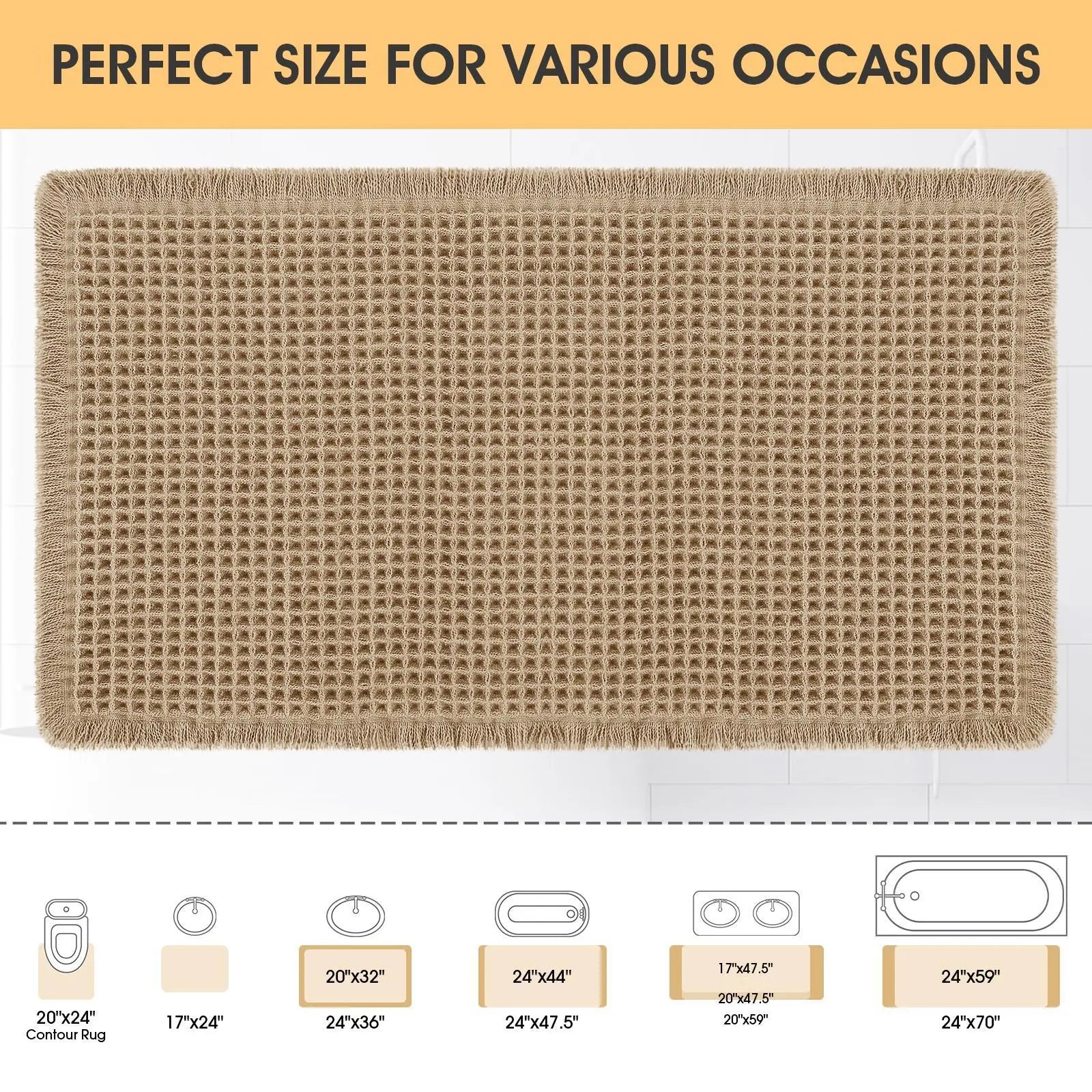 IM HOME Waffle Bath Mat Rugs 1/2/3 Piece, Boho Woven Modern Carpet, Absorbent Non Slip Bathroom Rugs, Soft Washable Bath Rugs with Tassels for Bathroom, Bedroom, Kitchen, Shower, Tub