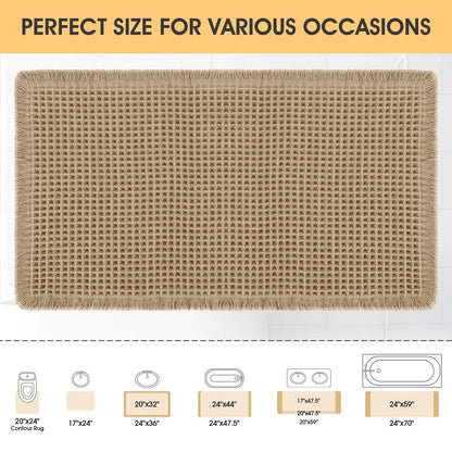 IM HOME Waffle Bath Mat Rugs 1/2/3 Piece, Boho Woven Modern Carpet, Absorbent Non Slip Bathroom Rugs, Soft Washable Bath Rugs with Tassels for Bathroom, Bedroom, Kitchen, Shower, Tub