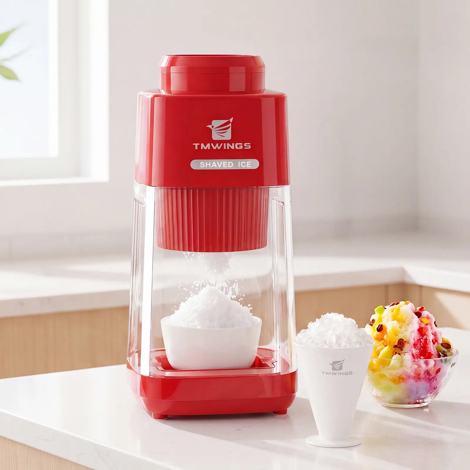 TMWINGS Electric Ice Shaver and Crusher - Portable Snow Cone and Slushy Maker with Stainless Steel Blades, One-Touch Operation, Easy to Clean for Summer Beverages and Entertaining