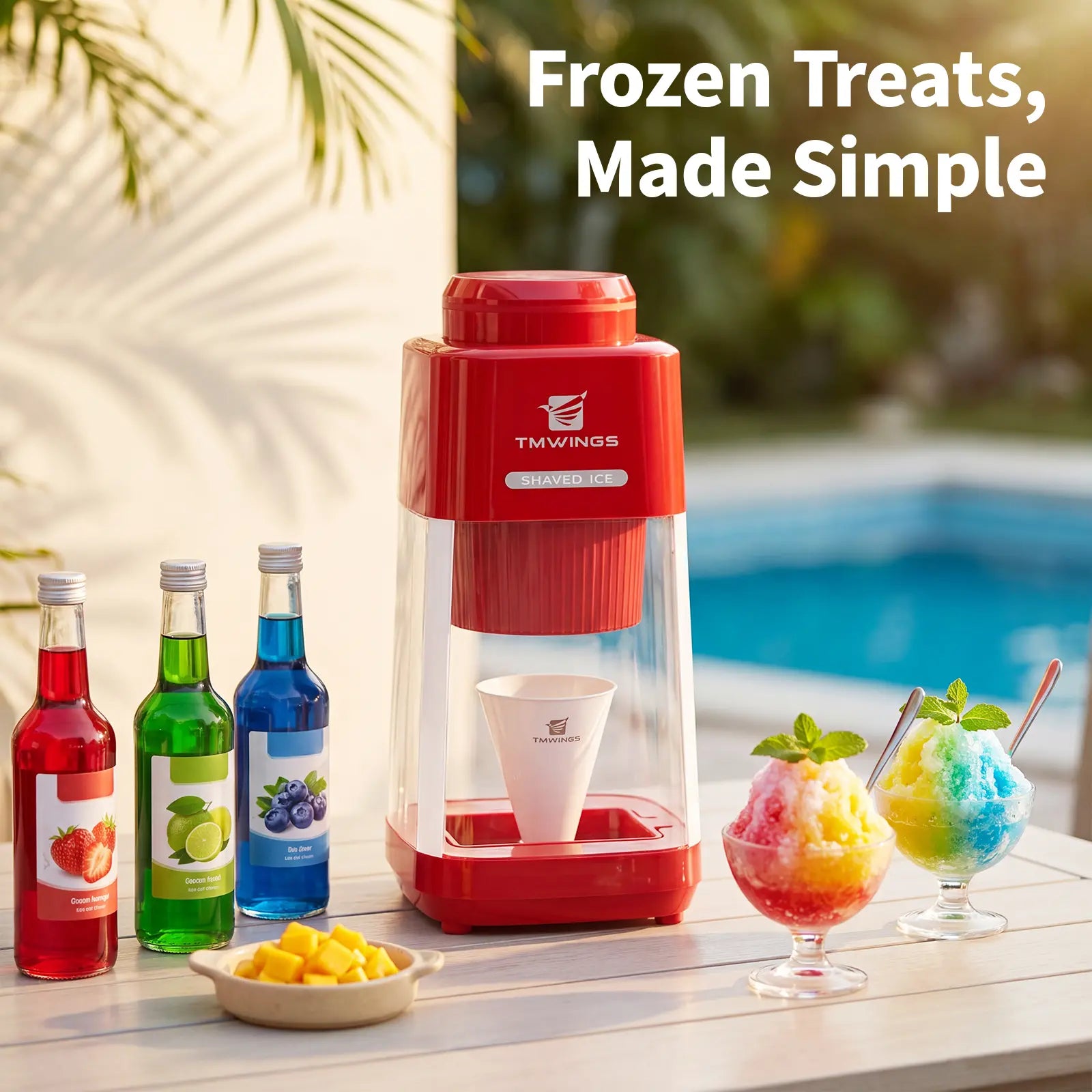 TMWINGS Electric Ice Shaver and Crusher - Portable Snow Cone and Slushy Maker with Stainless Steel Blades, One-Touch Operation, Easy to Clean for Summer Beverages and Entertaining