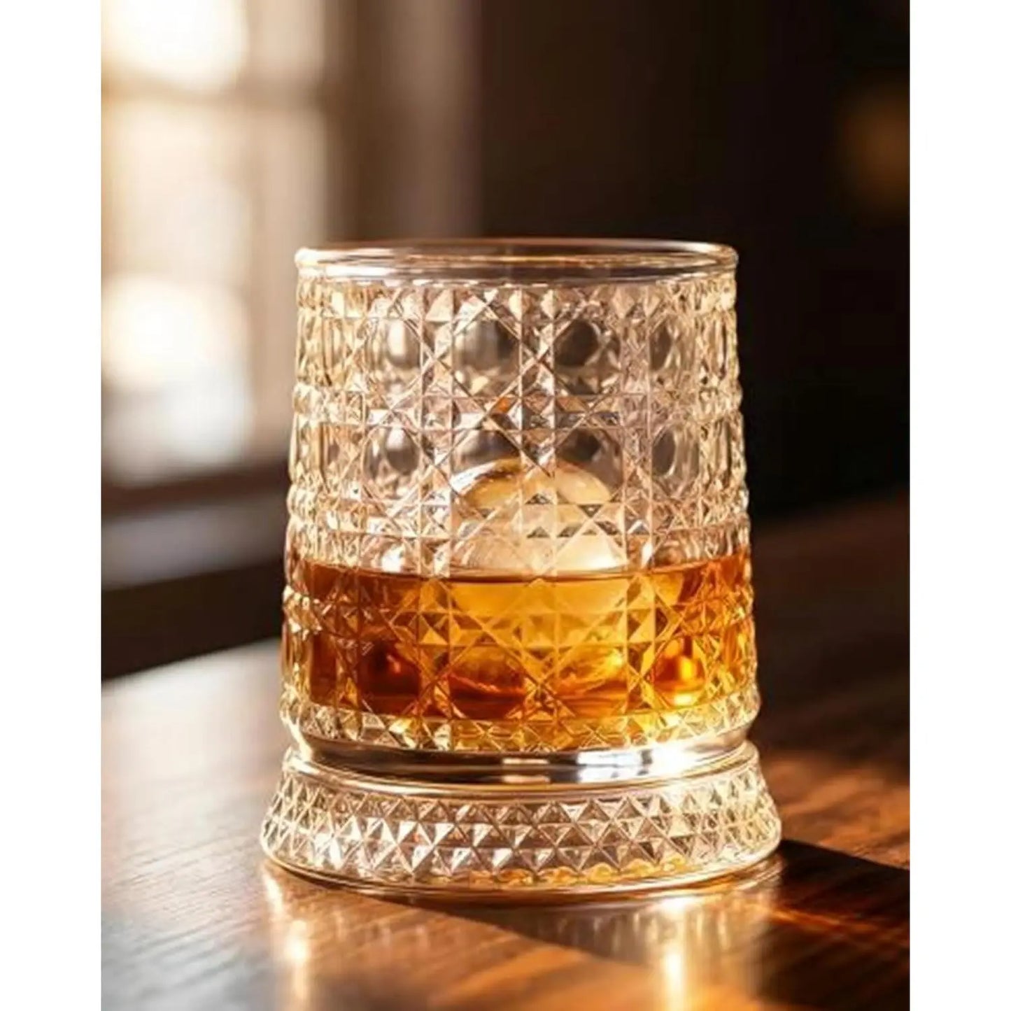 Luxury 360° Rotating Whiskey Glass with Heavy Relief Base - Hand-Painted Crystal Old Fashioned Glass, Unique Embossed Design, 2026 Edition