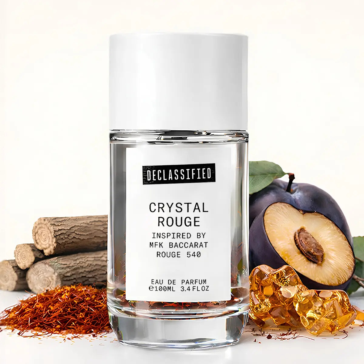 Declassified Crystal Rouge 100Ml Unisex Eau De Parfum - Long-Lasting Amber Woody Scent with Saffron Plum & Amber Notes