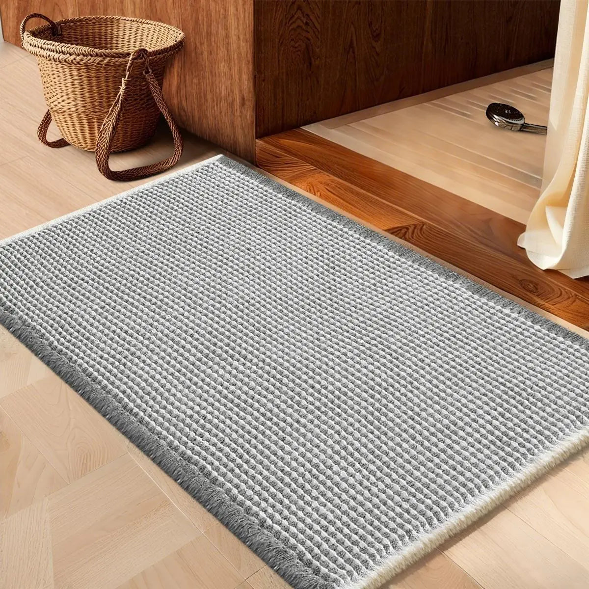 IM HOME Waffle Bath Mat Rugs 1/2/3 Piece, Boho Woven Modern Carpet, Absorbent Non Slip Bathroom Rugs, Soft Washable Bath Rugs with Tassels for Bathroom, Bedroom, Kitchen, Shower, Tub