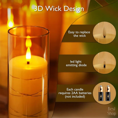 5Pcs Flameless LED Candles with Embedded Star String, Battery Operated Acrylic Pillar Candles with Timer and Remote, Flickering Candles for Romantic Ambiance and Home Decoration Mood Decorative,Valentine'S Day, Mother'S Day