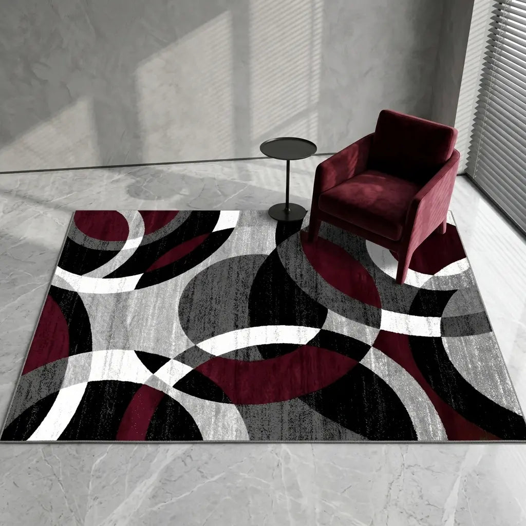RUGIXE Washable Modern Abstract Area Rug 8X10 5X8 4X6. Ultra Soft Velvet Indoor Carpet with TPR Non-Slip Backing. Black Red Wavy Contemporary Floor Mat for Living Room Bedroom. Pet Friendly, Easy Care Foldable Cozy Decor for Any Space.