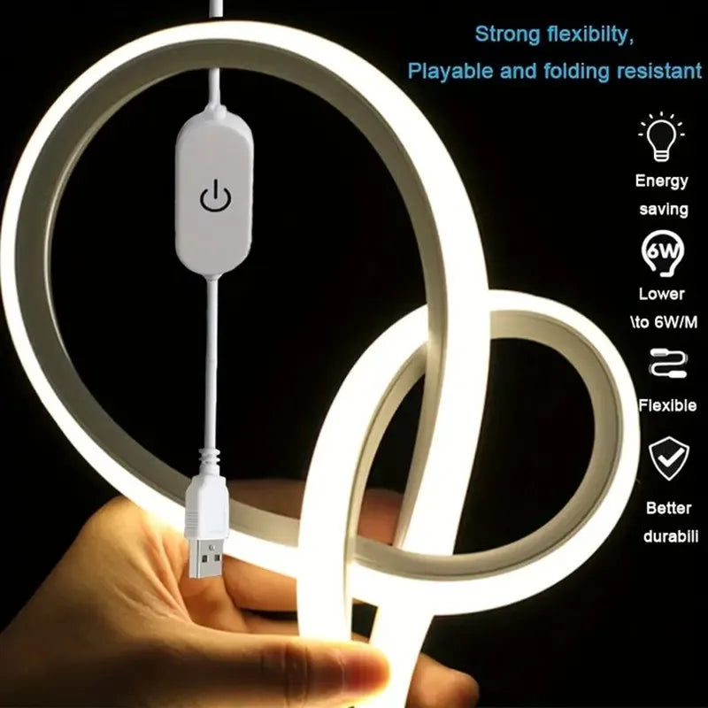 LED Strip Neon Light USB DC 5V Dimmable Touch Sensor Switch Flexible Silicone Neon Sign Tape Waterproof for Outdoor Room Decor