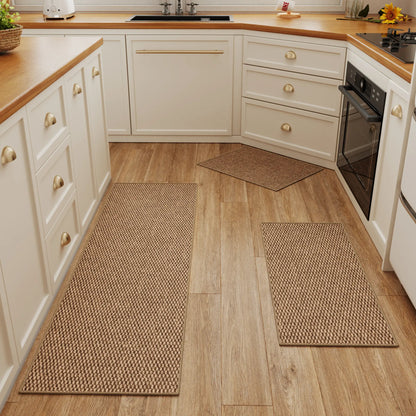 3-Piece Set Kitchen Mat, Premium Woven Carpet, Thickened 0.23In, Anti-Slip TPR Bottom, Long Quick-Dry Absorbent Foot Mat, Minimalist Home Decor, Suitable For: Kitchen, Bedroom, Living Room, Bathroom Entrance, under Sink, Guesthouse, Hotel, Etc.
