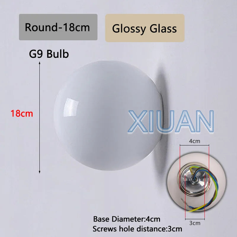 New Concealed Base Glass Wall Lamps French Bauhaus Milky White round Ball Wall Light for Bedside Living Room Bathroom Mirror Dec