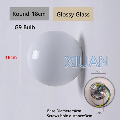 New Concealed Base Glass Wall Lamps French Bauhaus Milky White round Ball Wall Light for Bedside Living Room Bathroom Mirror Dec