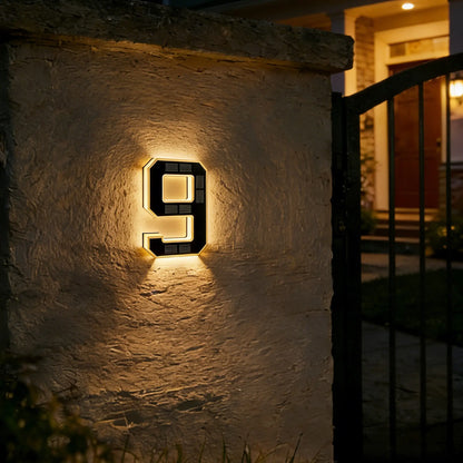ISUNMEA 9 Inch Solar Lighted House Numbers for Outside, Light up Waterproof LED Address Numbers Signs for Houses, Large Personalized Illuminated Exterior Modern House Numbers Light