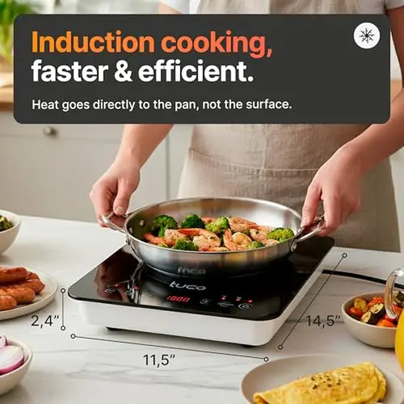 TUCO Induction Cooktop Burner - Portable Electric Stove with Shatter-Proof Ceramic Glass, LCD Touch Sensor, ETL Certified, 20 Cooking Modes, 1800 Watts