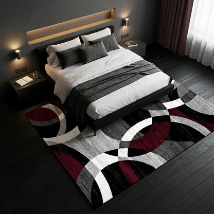 RUGIXE Washable Modern Abstract Area Rug 8X10 5X8 4X6. Ultra Soft Velvet Indoor Carpet with TPR Non-Slip Backing. Black Red Wavy Contemporary Floor Mat for Living Room Bedroom. Pet Friendly, Easy Care Foldable Cozy Decor for Any Space.
