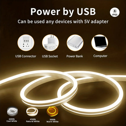 LED Strip Neon Light USB DC 5V Dimmable Touch Sensor Switch Flexible Silicone Neon Sign Tape Waterproof for Outdoor Room Decor