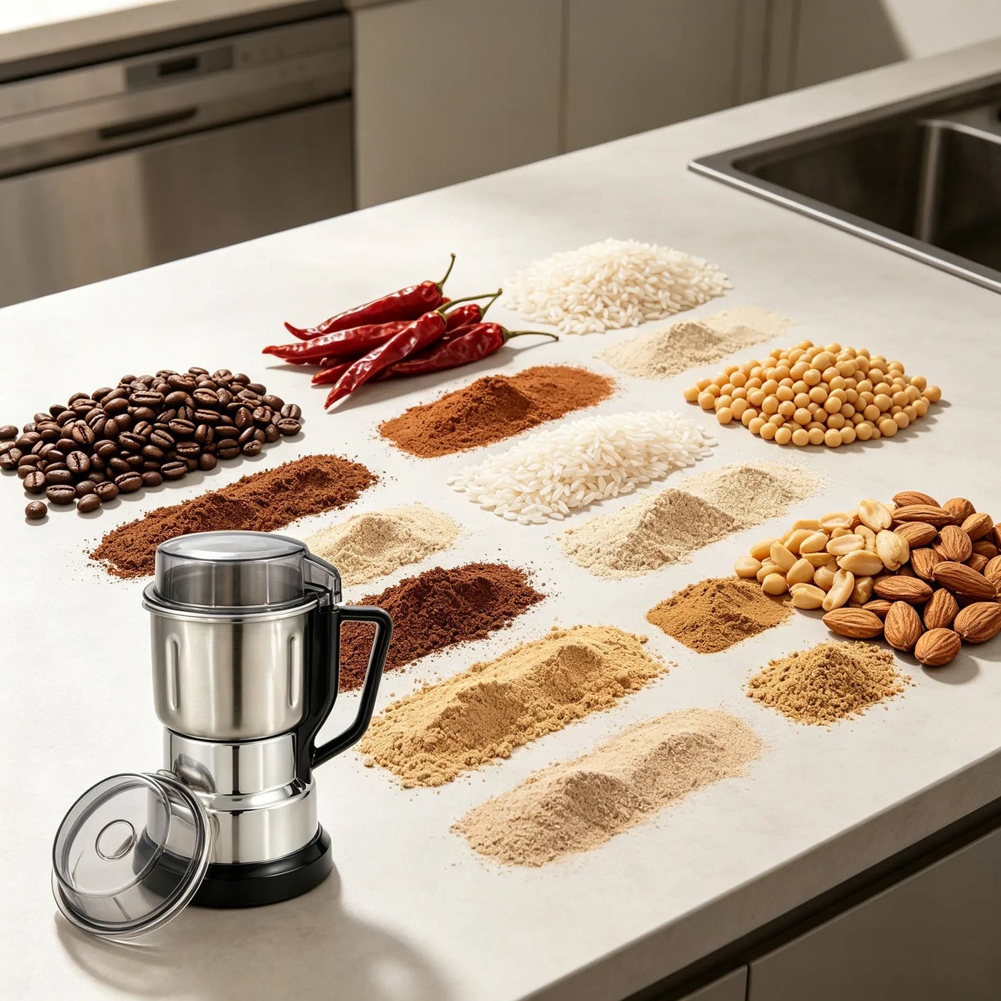 Multifunctional Electric Coffee and Spice Grinder - 300W Large Capacity with 2 Complimentary Knives, Ideal for Grinding Coffee Beans, Spices, Nuts, and Grains for Kitchen and Pantry Use
