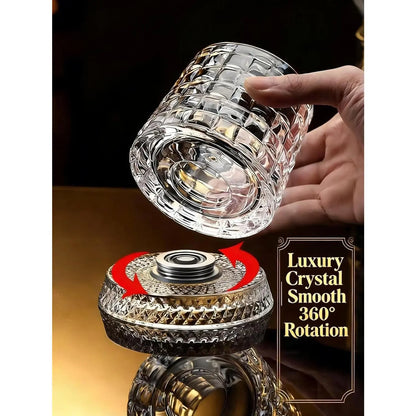 Luxury 360° Rotating Whiskey Glass with Heavy Relief Base - Hand-Painted Crystal Old Fashioned Glass, Unique Embossed Design, 2026 Edition