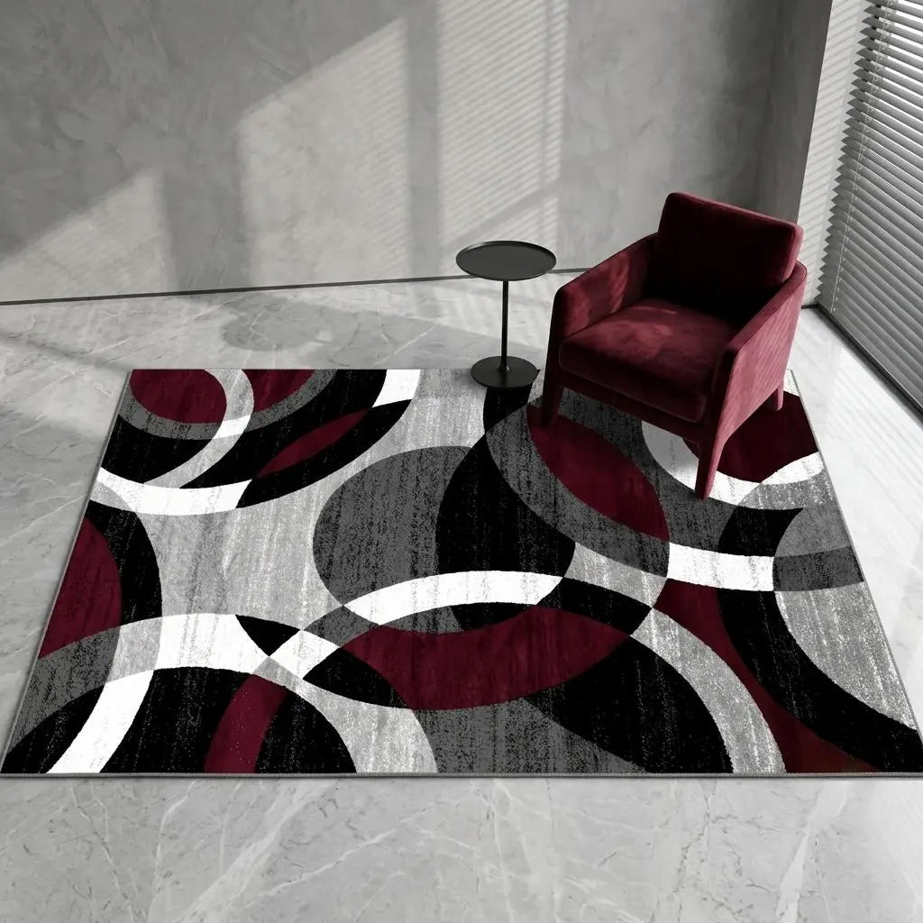 RUGIXE Washable Modern Abstract Area Rug 8X10 5X8 4X6. Ultra Soft Velvet Indoor Carpet with TPR Non-Slip Backing. Black Red Wavy Contemporary Floor Mat for Living Room Bedroom. Pet Friendly, Easy Care Foldable Cozy Decor for Any Space.